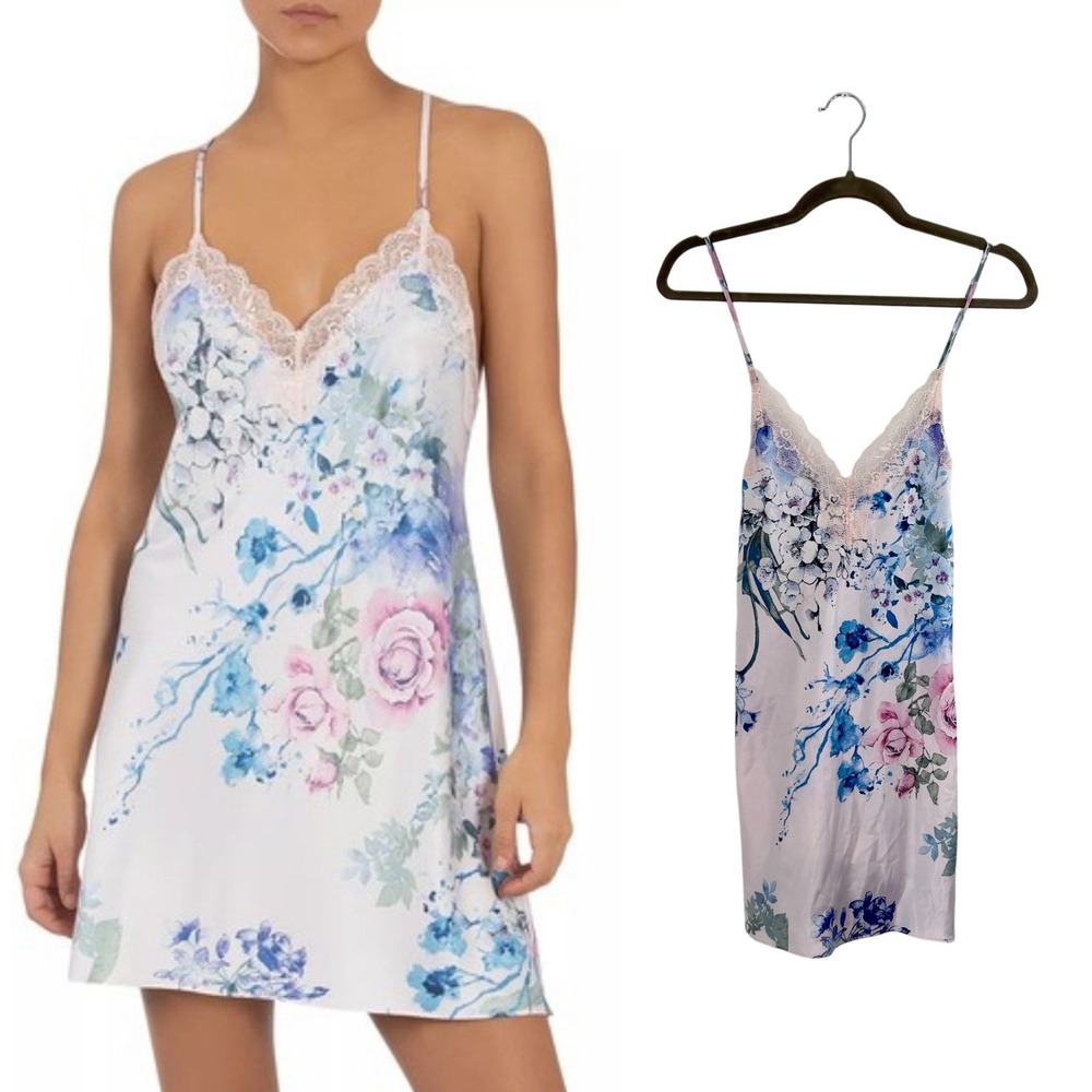 NWT‎ In Bloom by Jonquil Pinkmist Floral Lace Trim Chemise Slip Medium M NEW